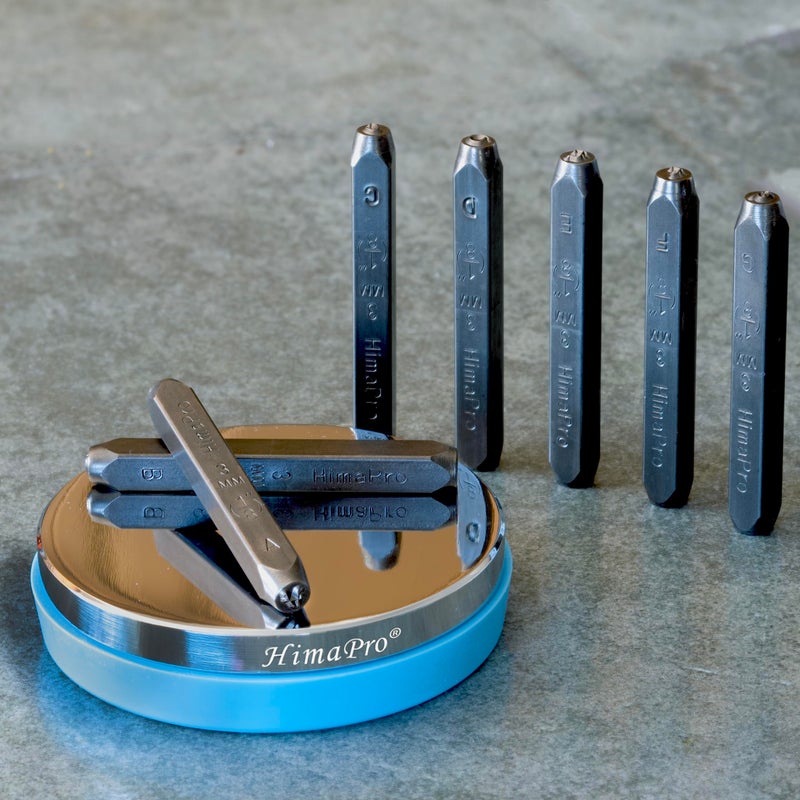 HimaPro 1/8''(3mm) 63 PCs Artistic Styled Number and Letter Metal Stamp Kit('A'-'Z', 'a'-'z', '0'-'9') with 3'' No-Rebound Steel Bench Block - Image 4